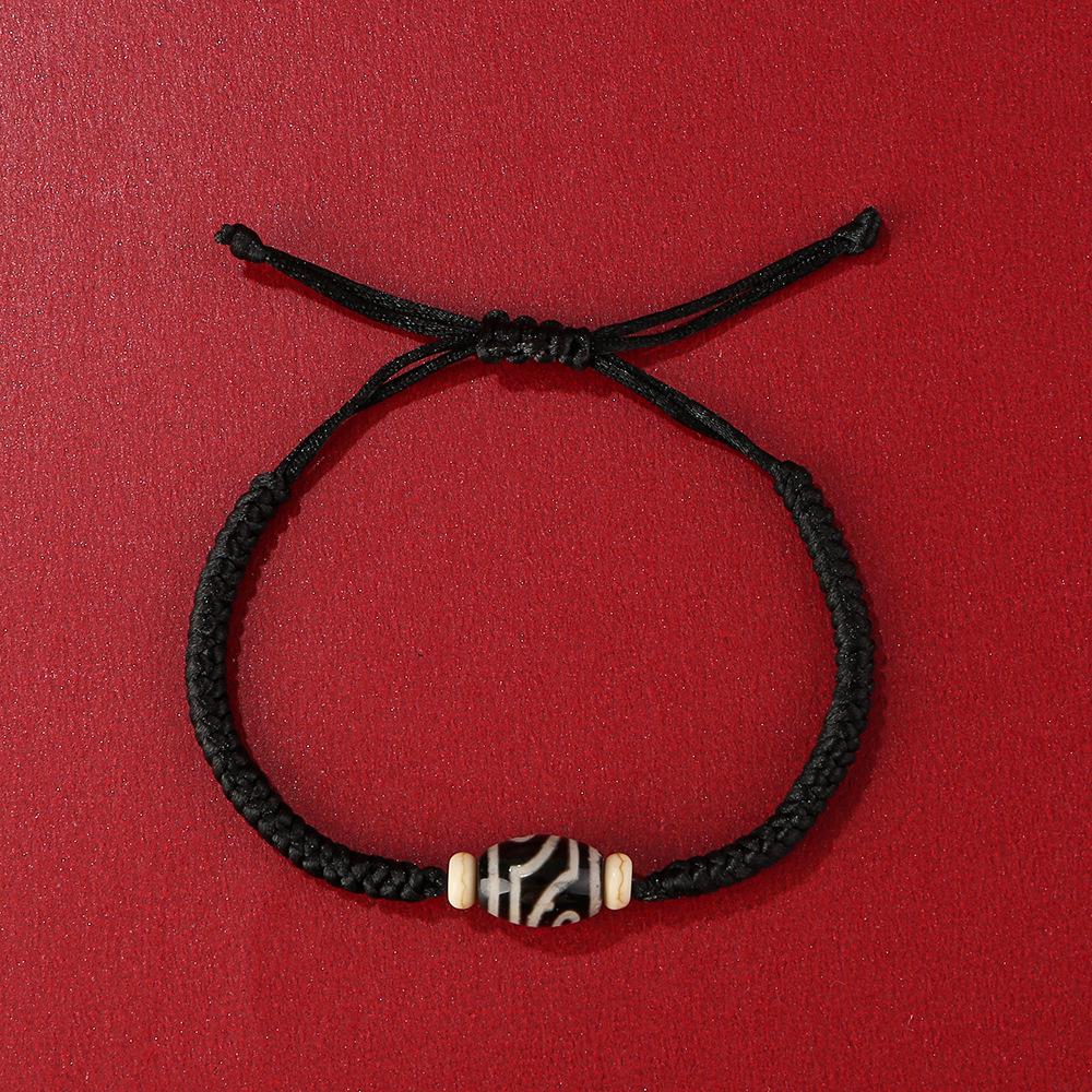 Handwoven Agate Dzi Vajra Knot Adjustable Bracelet - Red & Black Rope Friendship Couple Gift
