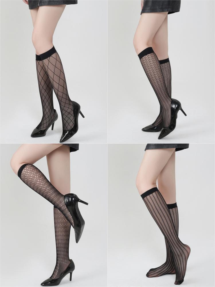 Summer Thin Nylon Fishnet Stockings Compression Calf Socks Female Mesh Breathable Girls Sexy Black Knee High Socks For Women