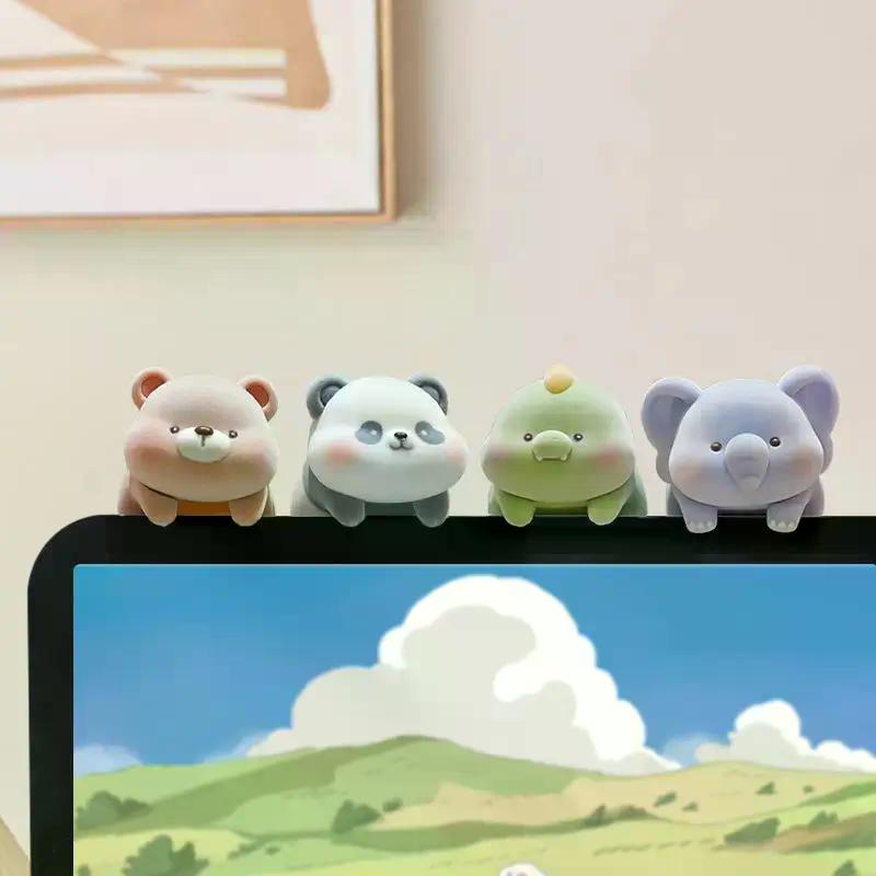 1Pcs Screen Animal Model Elephant Cartoon Center Console Doll Flocking Computer Monitor Decoration Panda Dog Desk Ornament
