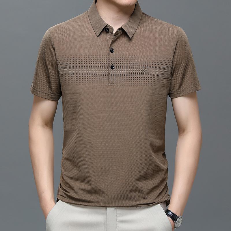 Short Sleeve Ice Silk Polo Shirt Medium Loose Casual Men'S Lapel T-Shirt Bottom Shirt