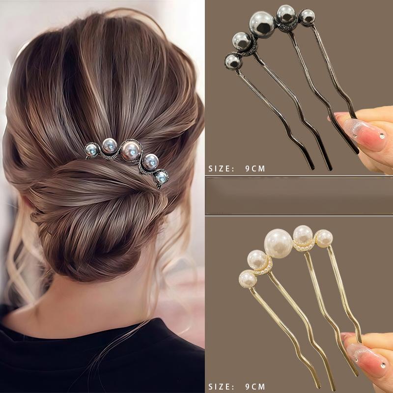 Korean U Shaped Pearl Hairpins Hair Clips for Women Elegant Metal Forks Vintage Pearl Hairpins Hair Styling Tools Gifts