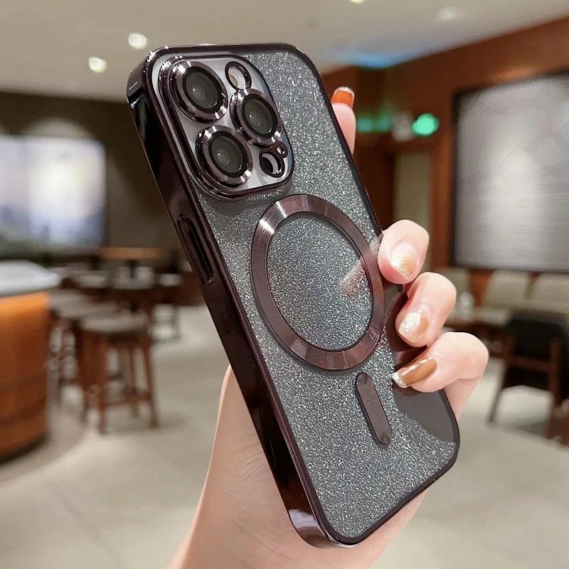

Luxury Electroplate Case for Magsafe For iPhone 16 15 14 Plus 13 12 11 Pro Max Soft Bumper Cover Wireless Charging Glitter Case For iPhone 14 Plus