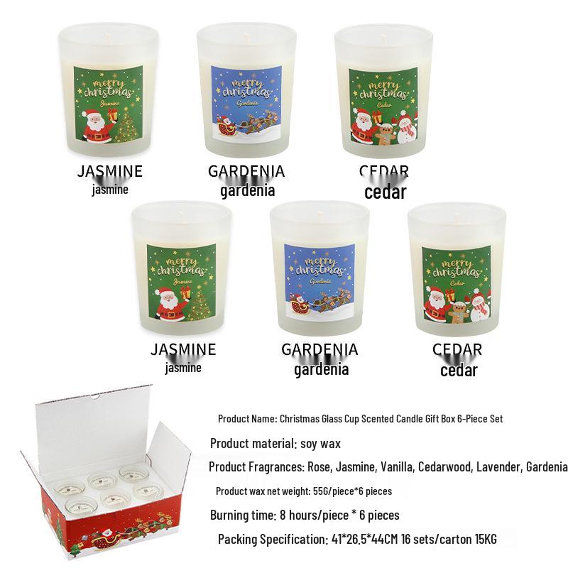 Christmas Scented Soy Wax Candle Gift Box Ornament Jasmine x2, Cedar x2, Gardenia x2