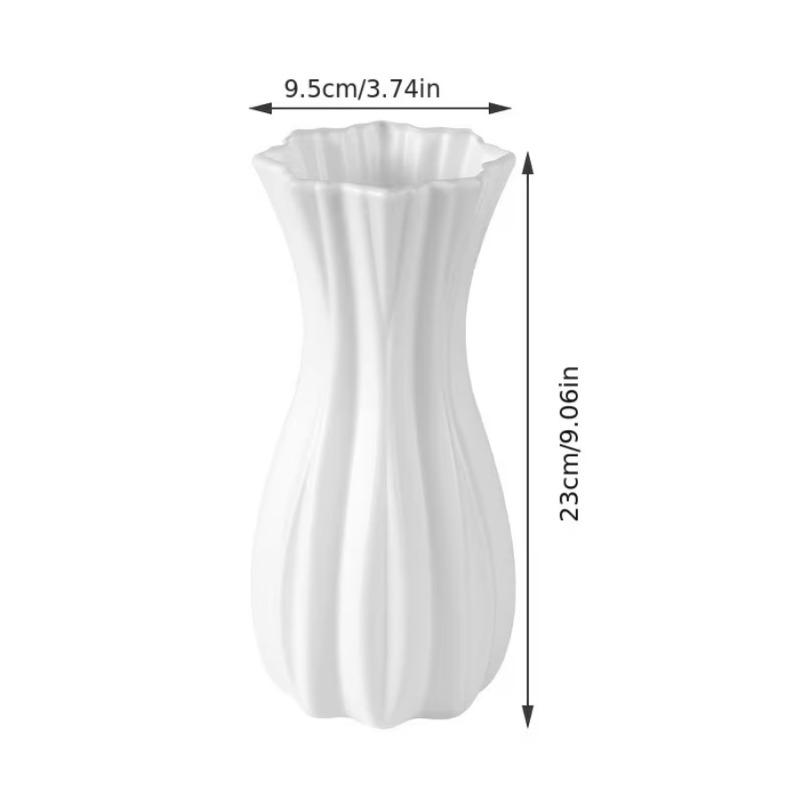 Matte White Striped Plastic Vase Shatterproof Hydroponic Container Lightweight Home Decor For Flowers, Plants Tabletop Display