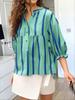 Womens Summer Striped Puff Sleeve Babydoll Blouse V Neck Loose Fit Top