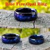 Natural Rainbow Opal Ring Fire Opal Ring Carbon Fiber Lining Iridescent Color Changing Opal Rings for Women Engagement Jewelry Anniversary