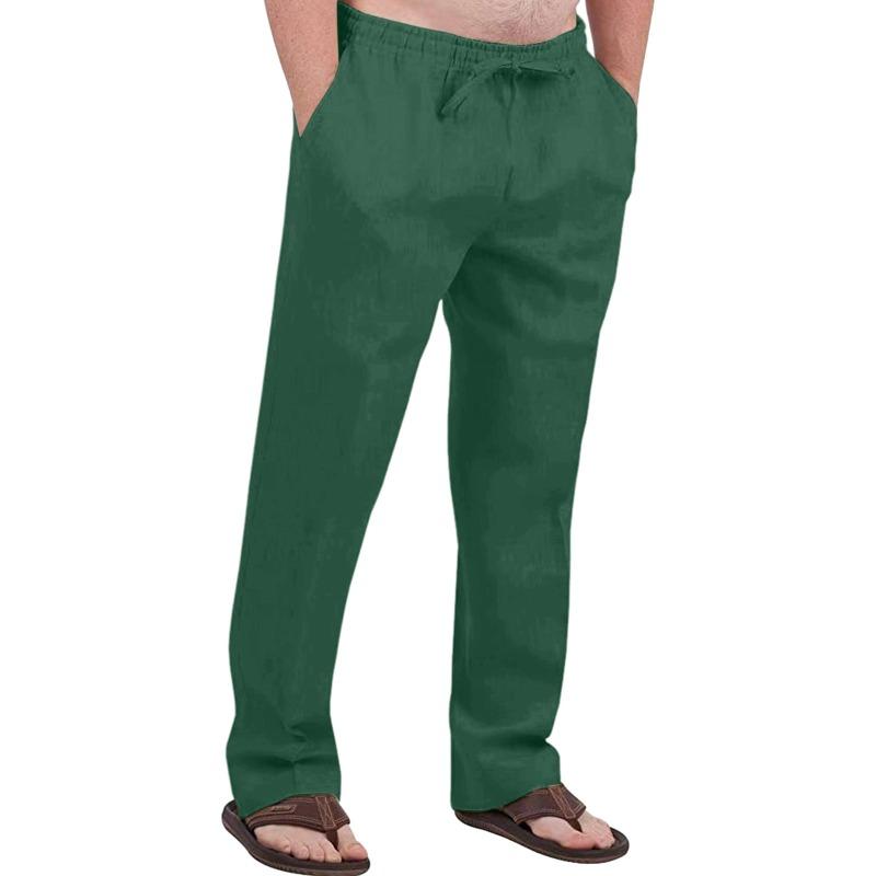 Herren Freizeit Atmungsaktive Baumwoll-Leinen Kordelzug Hose – Atmungsaktive Sommer Strandhose