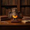 Decorative Small Lamp Table Night Light with Golden Owl, Farmhouse Bedside Style Lighting for Living Room Bedroom Office, Retro Rustic Nightstand