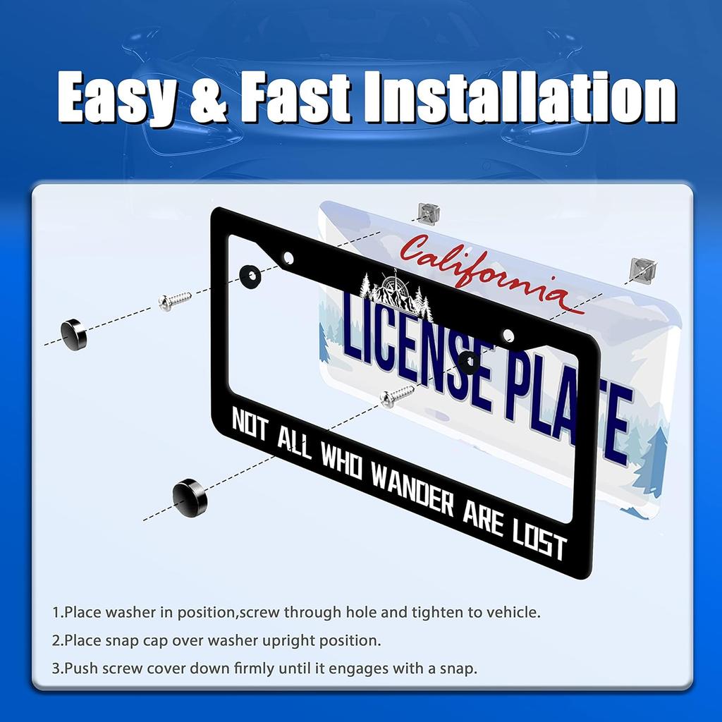 Not All Who Wander Are Lost License Plate Frame Mounta Compass License Plate Stainless Steel Auto Parts Funny License Plate Decorative With Screws