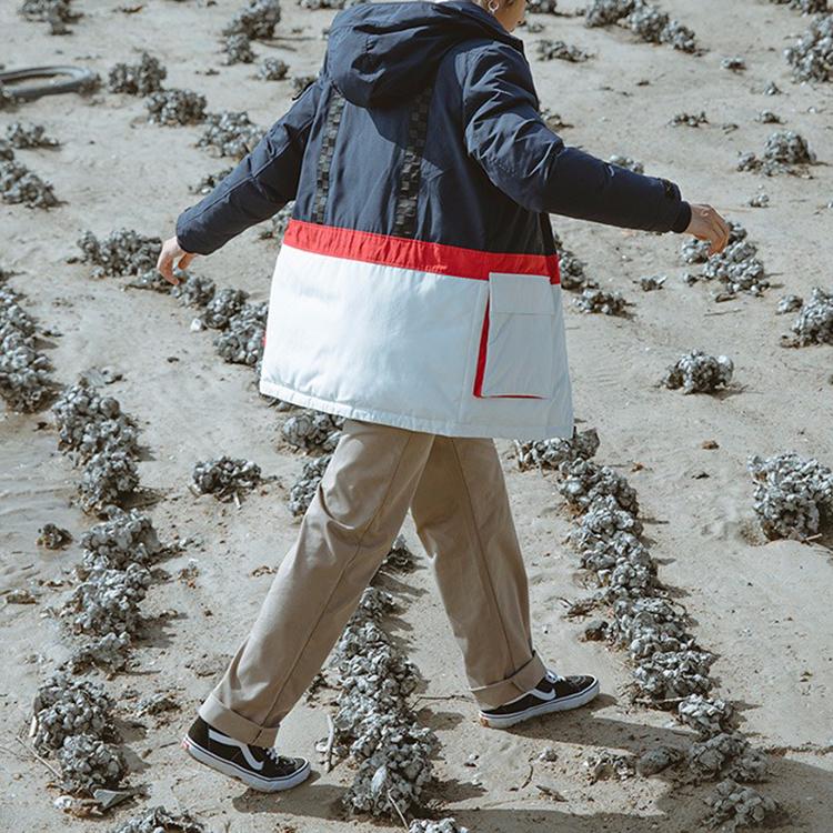 Vans Color Block Hooded Mid-Length Down Jacket Men outerwear Blue White Red VN0A4BQ54NH