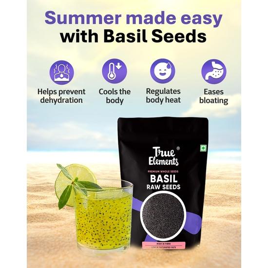 True Elements Basil Seeds 500g - Sabja Seeds | Tukmaria Seeds | Seeds for Eating | Falooda Seeds | Beat the Heat with Sabza Seeds