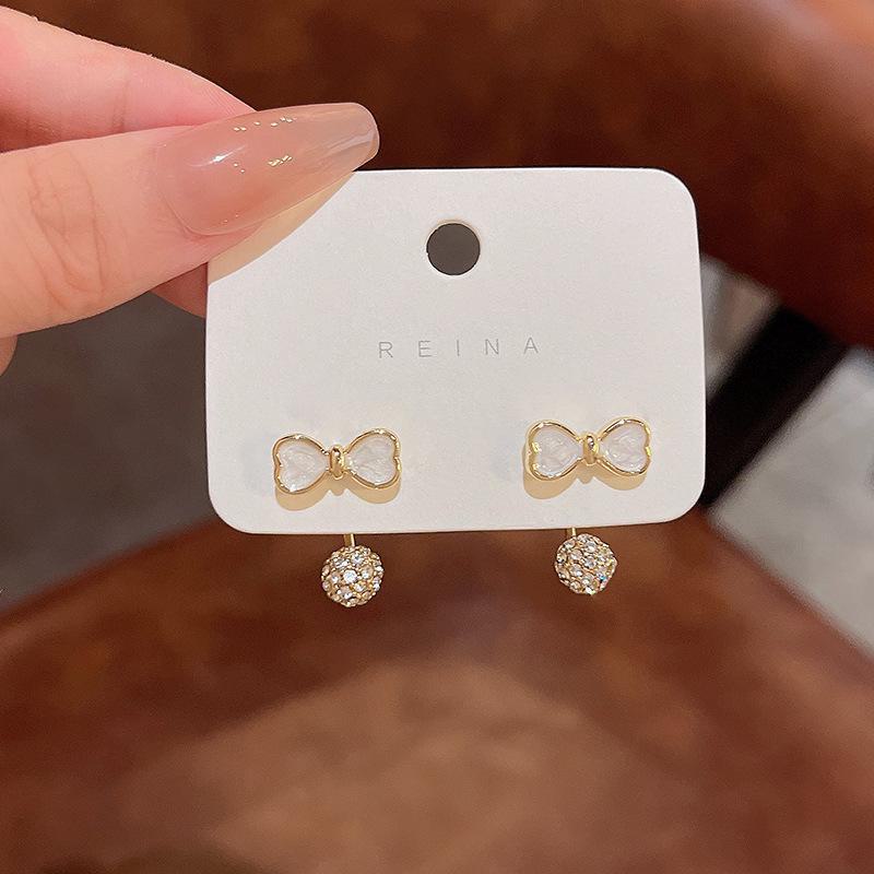 Exquisite S925 Silver Bow Earrings - Korean Micro-Inlaid Design