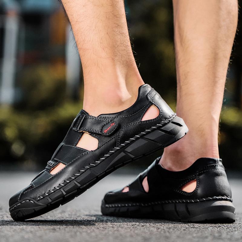 Sommer Herren Handmade Sandalen Outdoor Sandalen Echtes Leder Mesh Retro Lässig Strand Sandalen