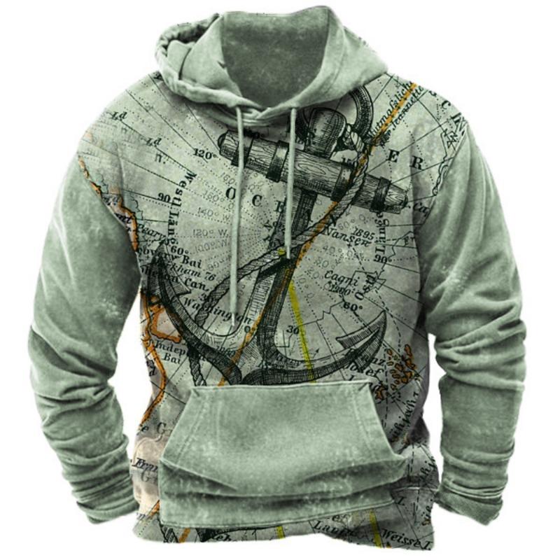 Herren Vintage Kompass 3D Druck Y2k Hoodie Harajuku Oberteile Kapuzenpullover Winter Übergroß Lässige Kleidung Streetwear Mode
