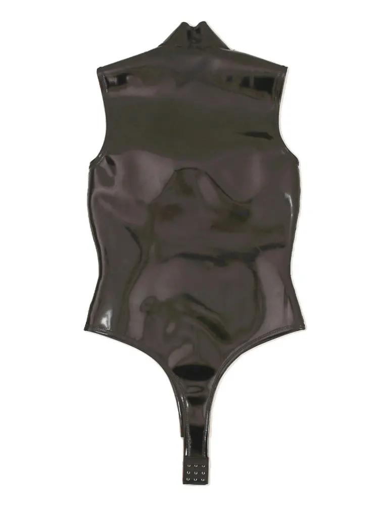 Sexy Women Pu 3D Bust High Cut Bodysuit Latex Ammonia Shaping Sexy Tights Open Crotch Pvc Shiny Cosplay Maid Leotard Plus Size