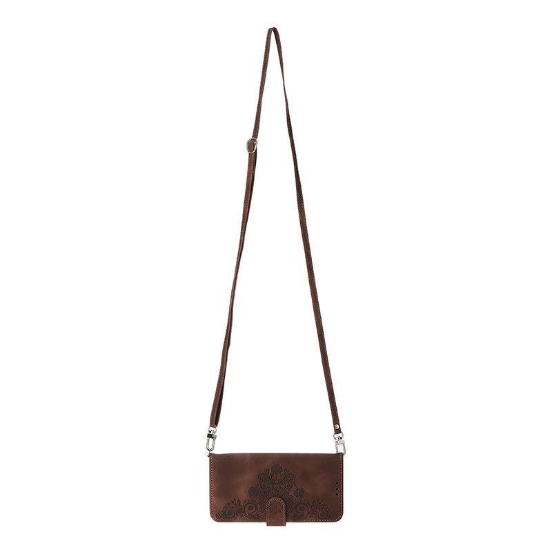 iPhone 14 Long Rope Messenger Bag Leather Case for Apple Mobile Phone - Multi-Function Magnetic Suction for Kyocera & Samsung S23