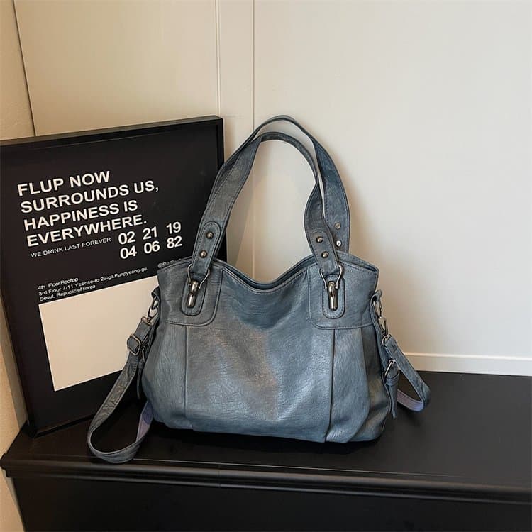 Multi-compartment soft leather tote bag women's shoulder messenger bag