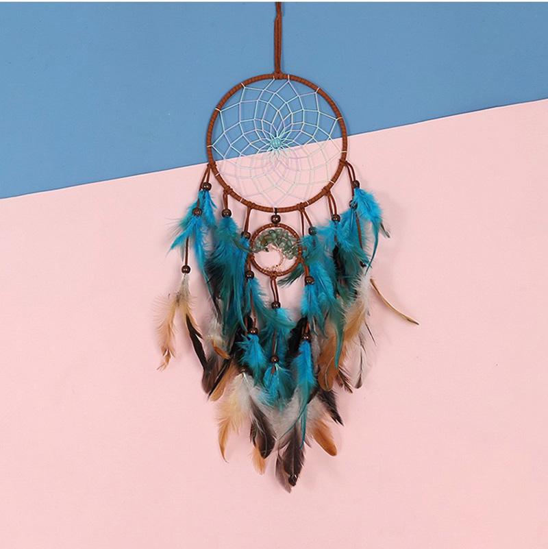 Vintage Bohemian Blue Feathers Dream Catcher Large Wind Chimes Wall Hanging Handmade Ornaments Home Decorations For Girls Gifts