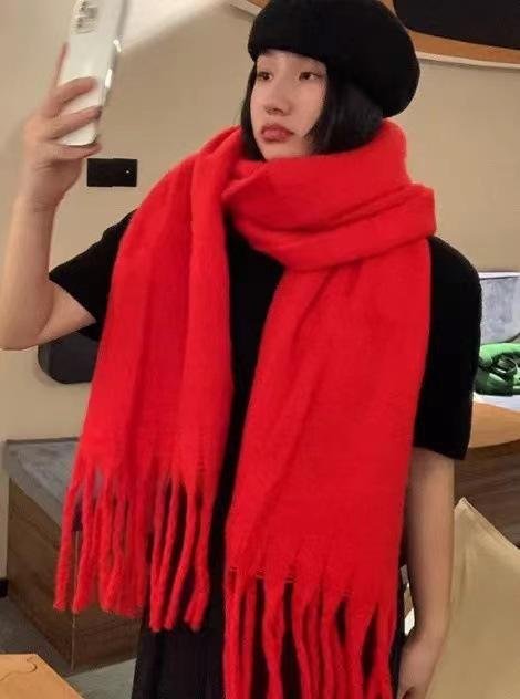 Winter Monochrome Plush Shawl Plain Lazy Style Solid Color Mohair Big Pull Warm Scarf Student Model