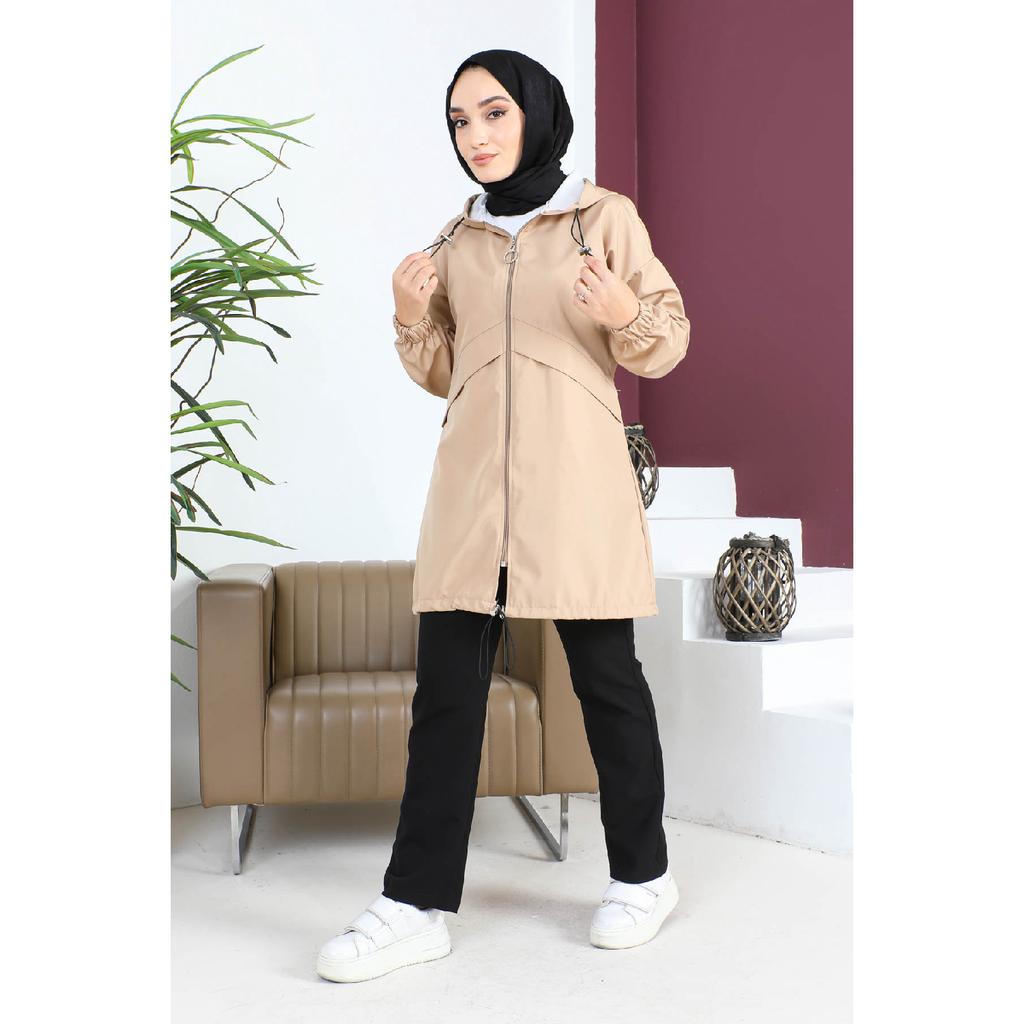 Trenci cu glugă cu fermoar negru