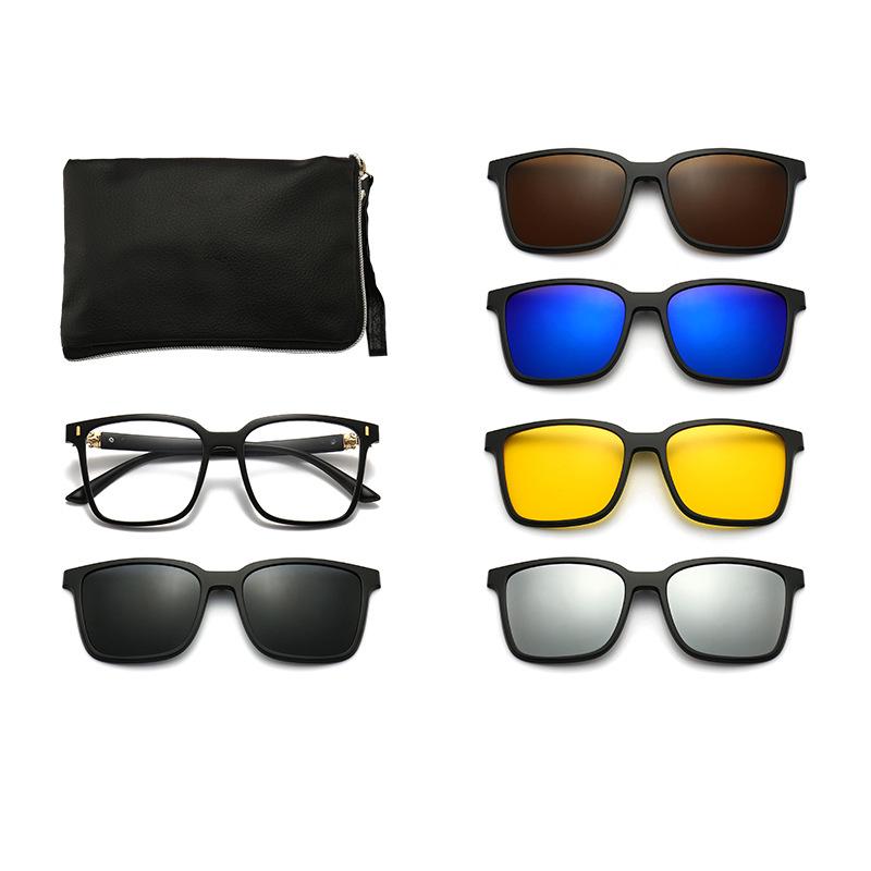 Clip-on Glasses Set: Includes 5 Polarized Lenses, Compatible with Myopia TR90 Retro Magnetic Sunglasses