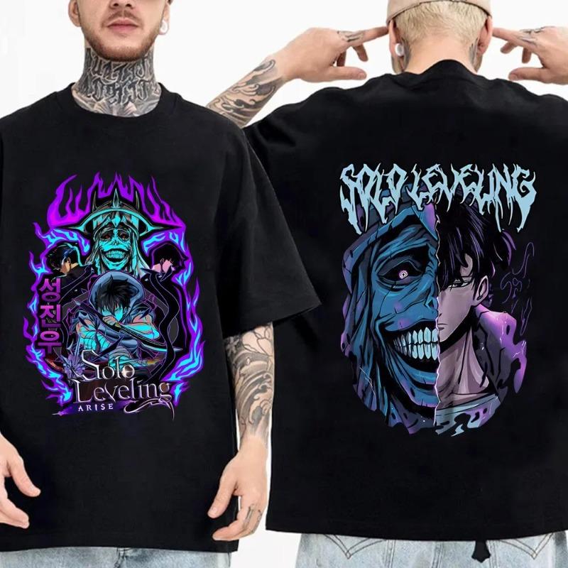 Men‘s Clothes 3D Printed Korean Comics Solo Leveling Round Neck Y2k Trend T-shirt Leisure and Summer Street Short-sleeved Moto