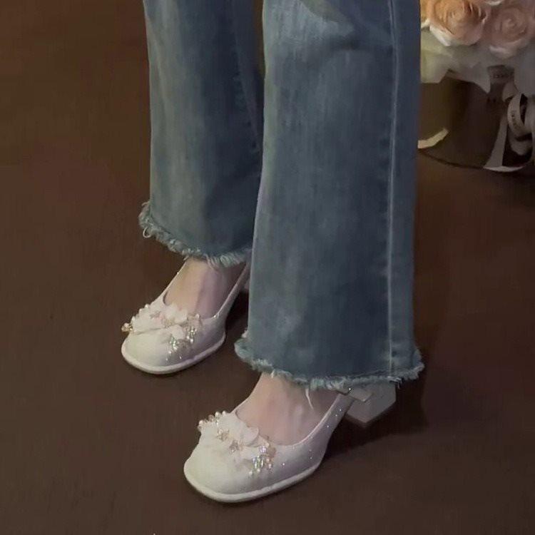 Skirt Waterproof Table Wedding Shoes Bridesmaid Shoes High Heels Single Shoes 2025 Fairy with Thick Heel Mary Jane Women's Shoes Small Style