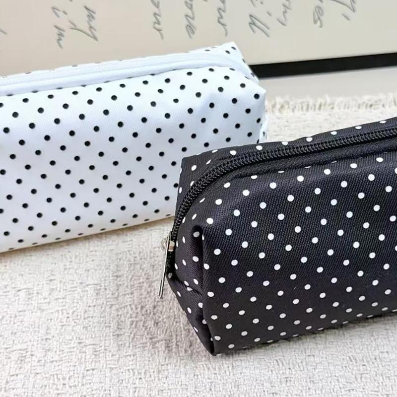 Polka Dot Pencil Case Set Large Capacity Canvas Zipper Pen Pouch For Students School Office Travel Makeup Storage