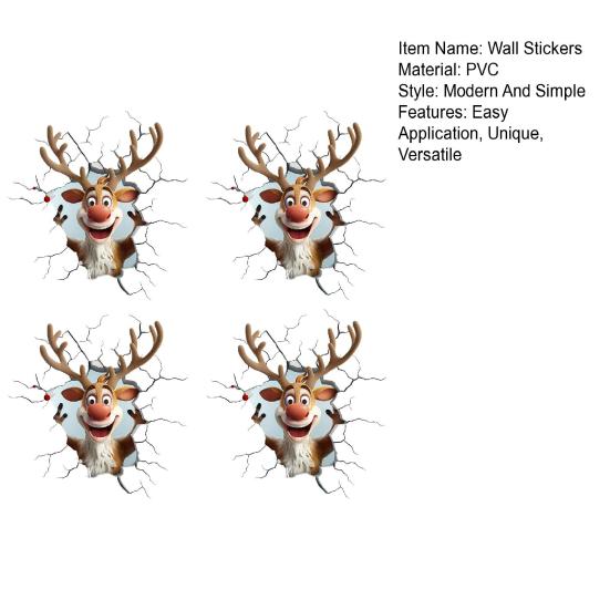 Vánoční samolepky na zeď Snadno se aplikují Kreslený sob Sváteční dekorace PVC Odnímatelné 2D Umění rozbité zdi pro Dětskou ložnici Herna