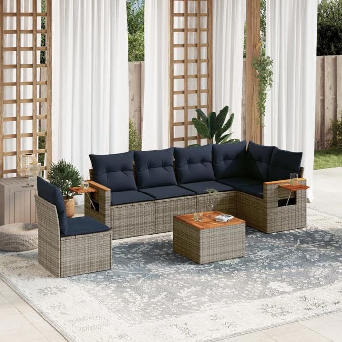 VidaXL Garden Lounge Set with Cushions 7 Pcs, Patio Sofas, Furniture Set, Outdoor Terrace Furniture, Grey 3226866