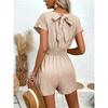 V-neck Casual Waist Cinched Jumpsuit V-neck Casual Loose Waist-Tight One-Piece Shorts