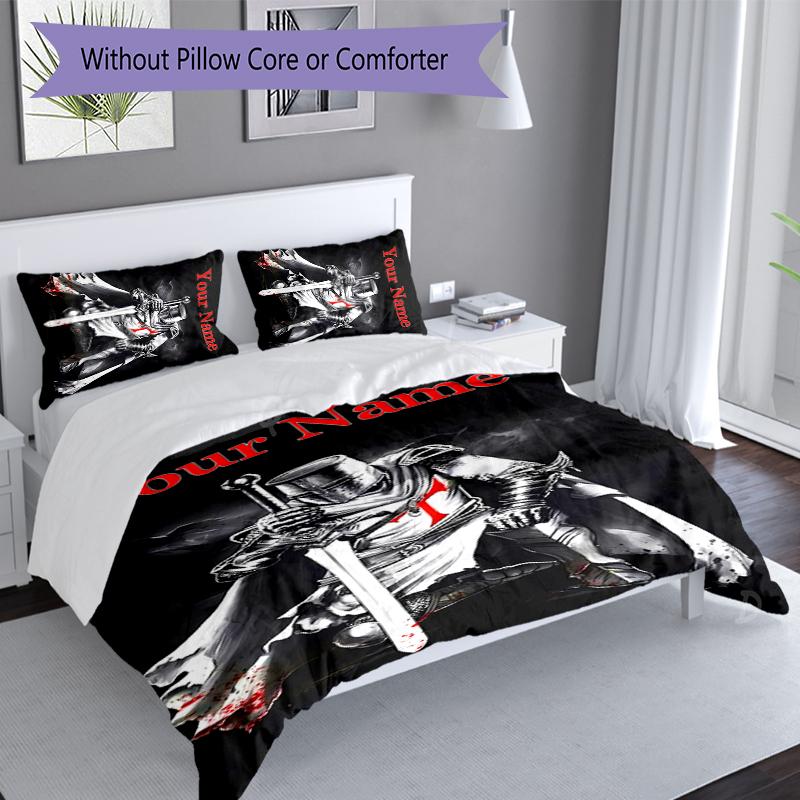 3pcs Custom Name Knights Templar Set,Includes 1 Duvet Cover and 2 Pillowcases,All-season Bedroom Decor