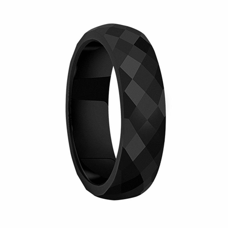 6mm Titanium Steel Rhombic Faceted Couple Rings – Curved Design for Men