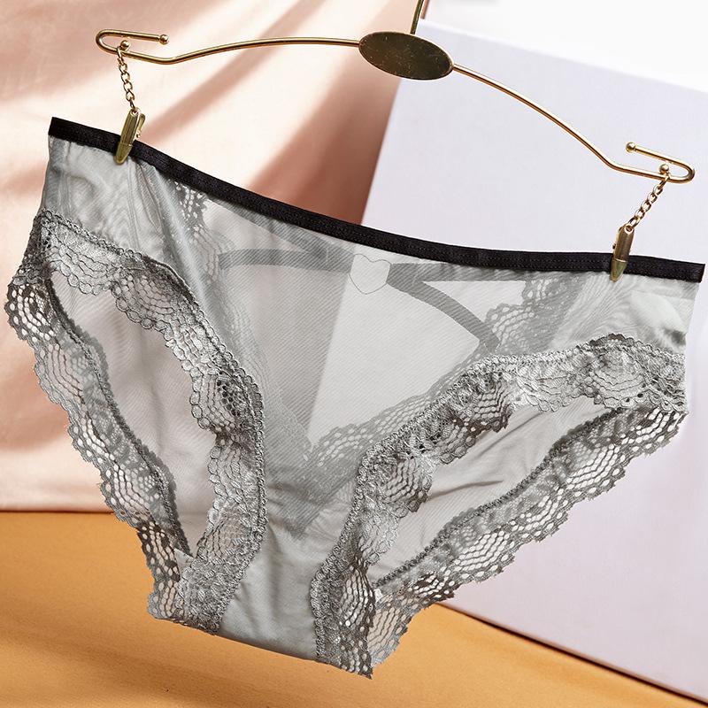 

Летние женские трусики с полым кружевом, треугольные, с принтом, из ледяного шелка, с низкой посадкой, с бантиком One size серый