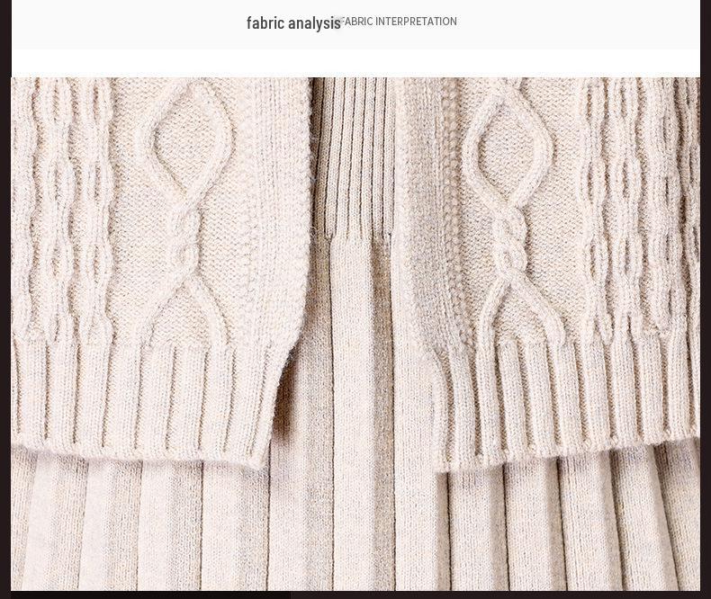 2025 Autumn/Winter Women's Elegant Knit Two-Piece Mid-Length Wool Dress Set