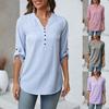 2026 European Spring/Summer Women's V-neck Top - 3/4 Sleeve Striped Design