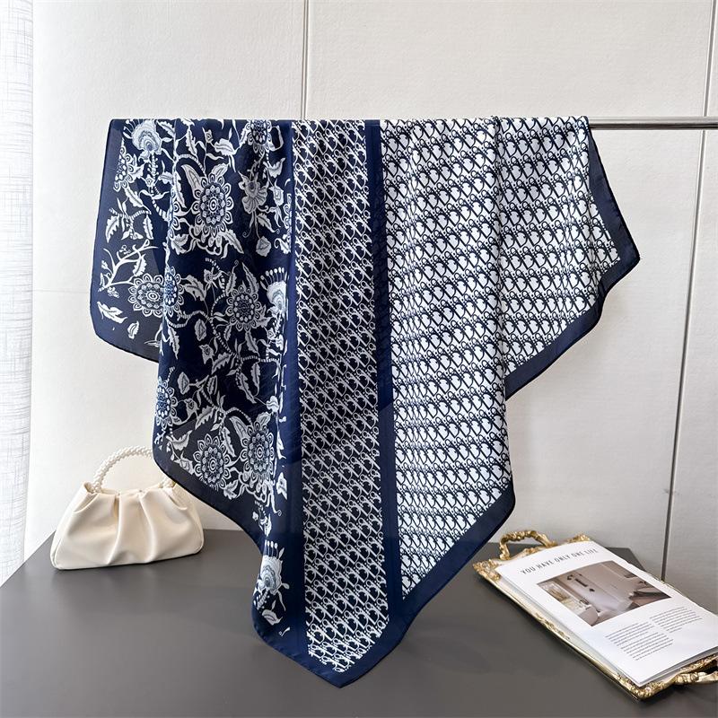 Korean Version Of Flower Simulation Silk High-End Printing Large Square Scarf Silk Scarf Shawl Headscarf Neck Protection Scarf Decorative Scarf