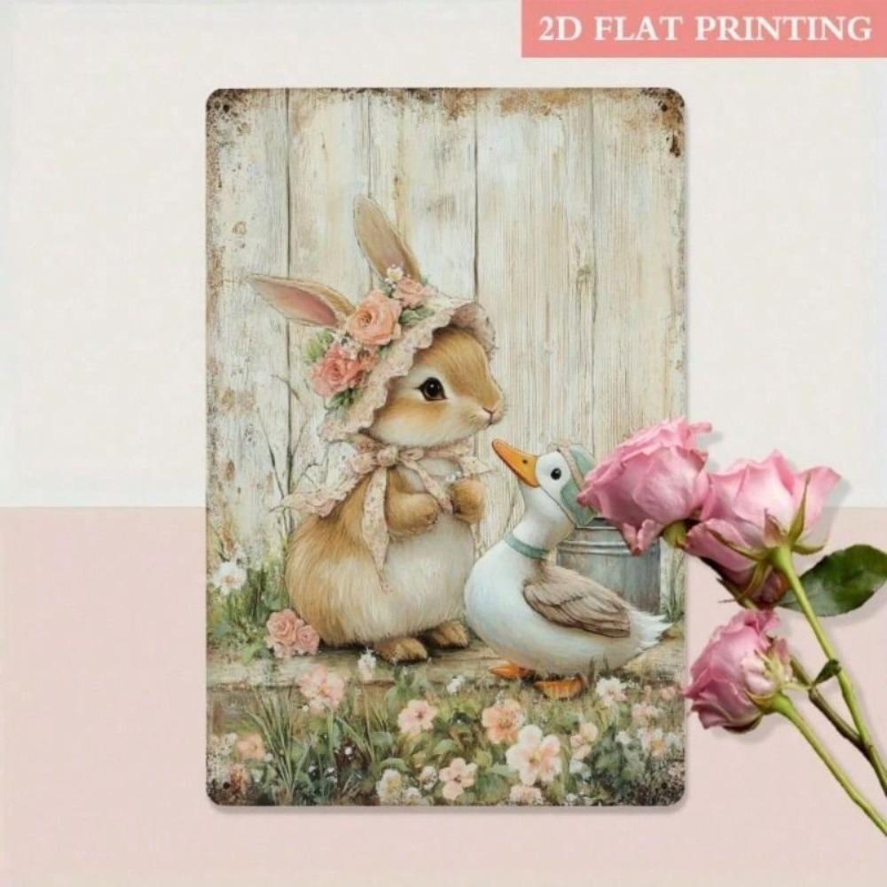 Metal Wall Art Poster Retro Vintage Rabbit Duck Print for Living Room Decor
