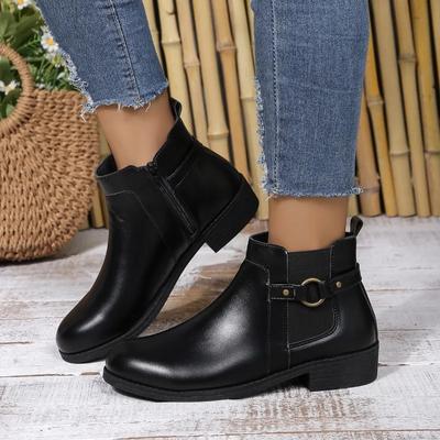 Fashion Women Shoes 2024 Side Zipper Women's Boots Autumn Winter Round Toe Solid Short Barrel Chunky Heels Fashion Boots Zapatos Mujer