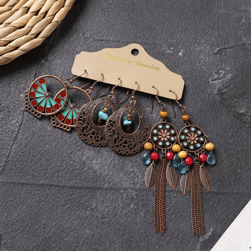 Long fringed earrings Bohemian wasteland exotic wind earrings retro vacation style suit earrings women