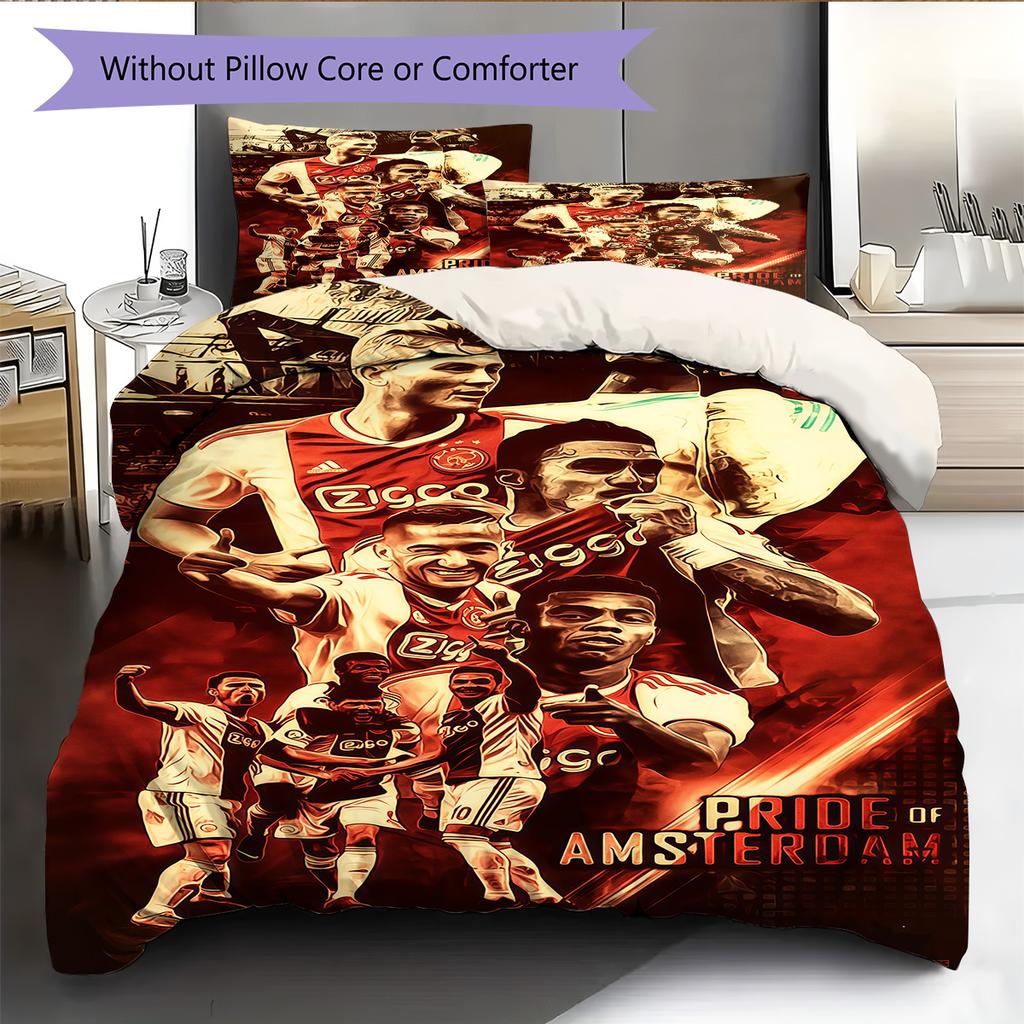 AFC Ajax Pattern Bedding Quilt Set Quilt Cover Pillowcase Home Decoration Birthday Gift (1 * duvet cover + 2 * pillowcase, without core)