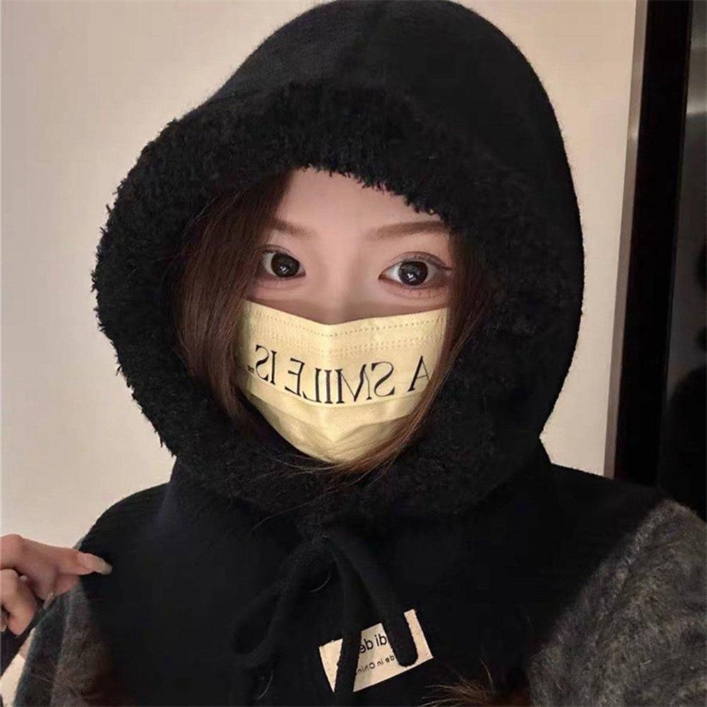 New Balaclava Hat Neck Protection Windproof Knitted Hat Button Design Warm Lace-up Hat Autumn Winter