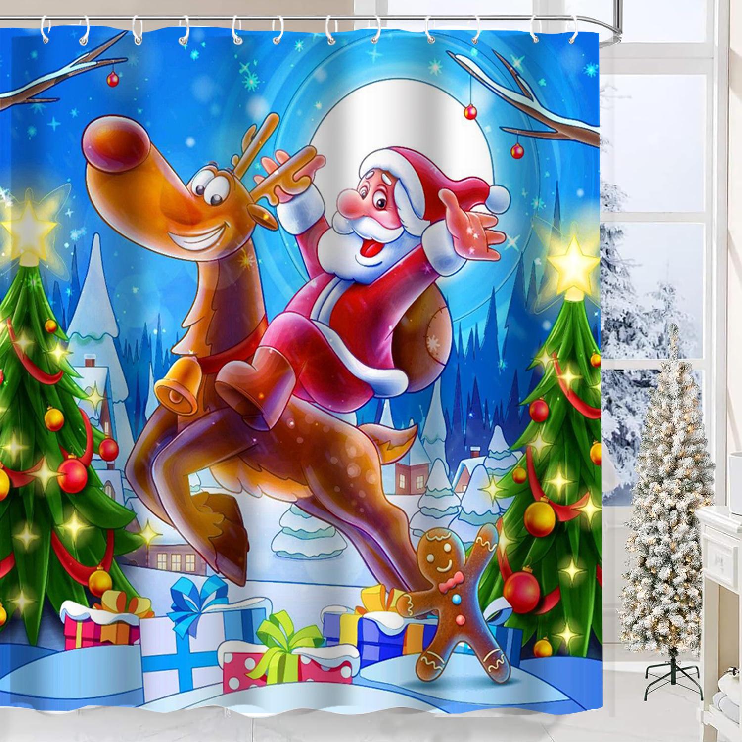 

Christmas Santa Claus Snowman Bathing Curtain Bathroom Shower Curtain Waterproof With 12 Hooks Fishes Home Deco Free Ship 180x180cm curtain красный