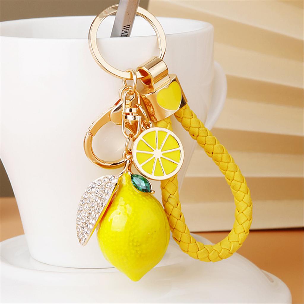 Fashionable Lemon Key Ring With 4 Vibrant Rope Choices Metal Material Lightweight 10.5cm For Practical Use