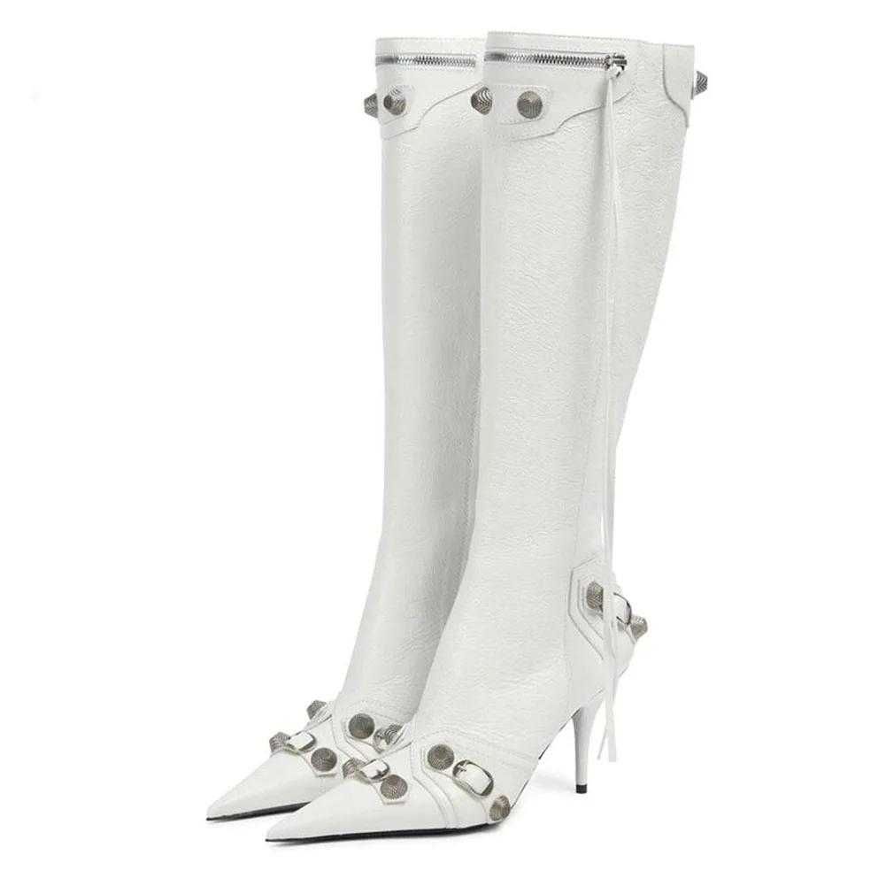 Fashion Sexy Knee High Boots 2024 Winter Boots Brand Design Super High Thin Heels With Rivet Retro Fashion Cool Women Shoes Big Size 46
