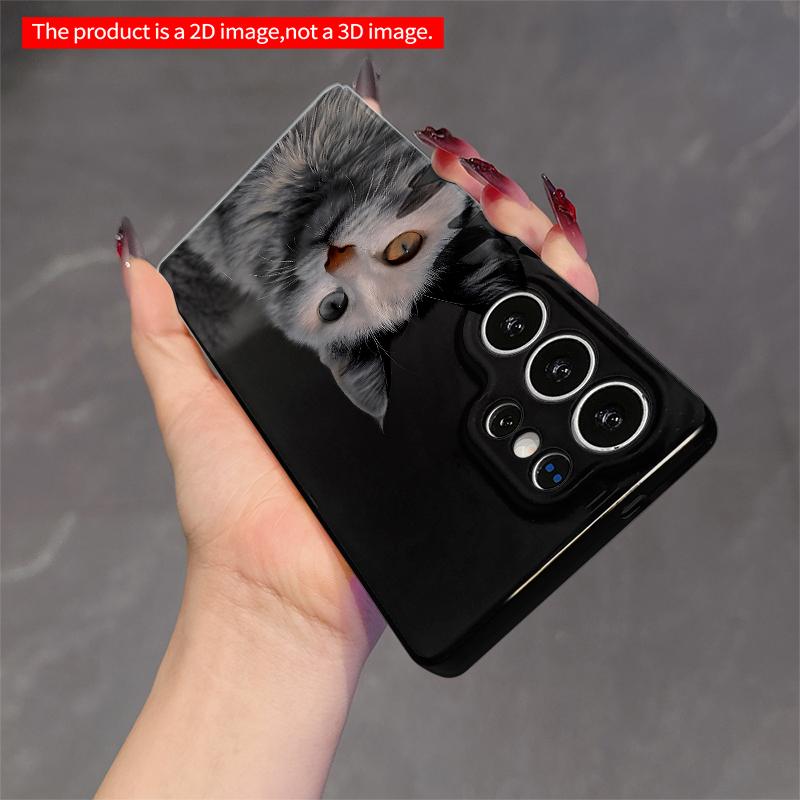 2DFlat Samsung Phone Case Dual-Eyed Cat Portrait Phone Case Applicable To Galaxy S23 S24 S25ULTRA S26 A12 A14 A15 A16 A54 A55