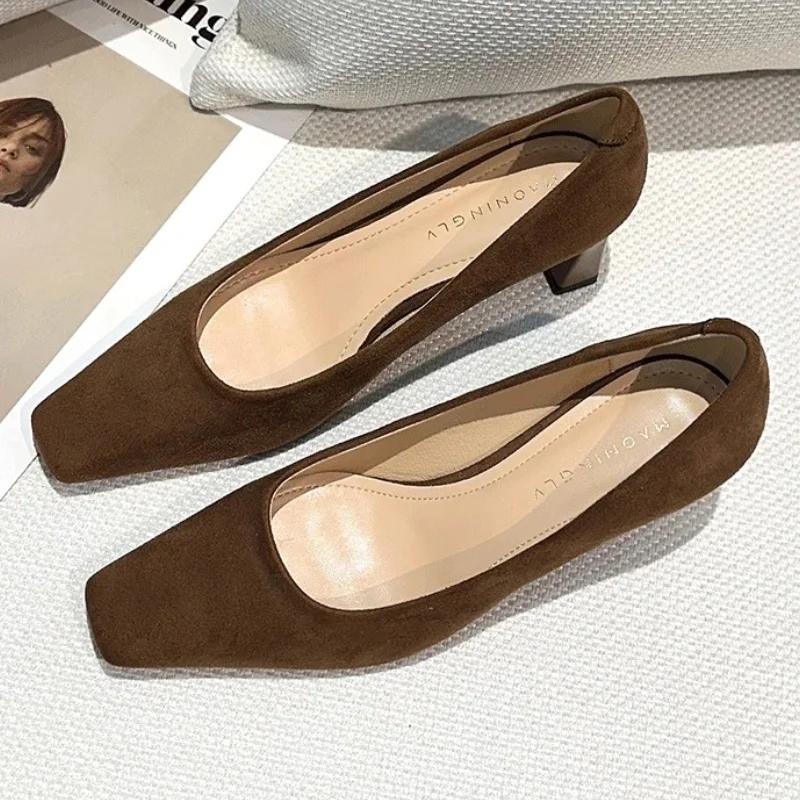 Fashion High Heels Women Square Toe Shoes Chunky Fashion Sexy Shallow Shoes Pumps Woman New 2025 Trend Spring Cozy Elegant Sandals Mujer