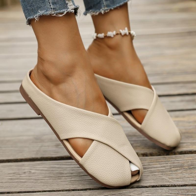 Neue Damenschuhe mit Zehenkappe, Halbschlupf, Flacher Öffnung, Einzelner Schuh, Weicher Sohle und Ein-Fuß-Sandalen