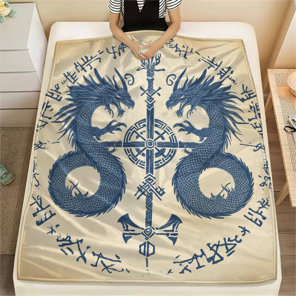 Vintage Dragons Print Flannel Blanket, High quality Comfortable for All Seasons, Home Decor, Warmth and Comfort