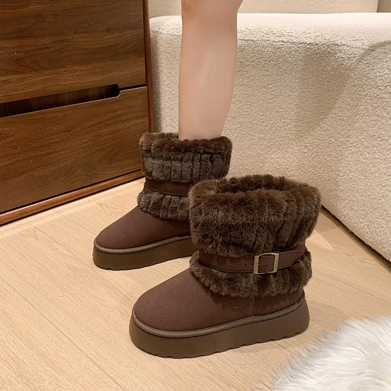 2025 Women's Leather Snow Boots Winter Women's Ankle Boots Flat Sole Comfortable Cotton Warmth New Women's Shoes
